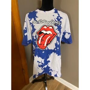 The Rolling Stones Bleached Tie Dye Graphic T Shirt Womens Large Blue White